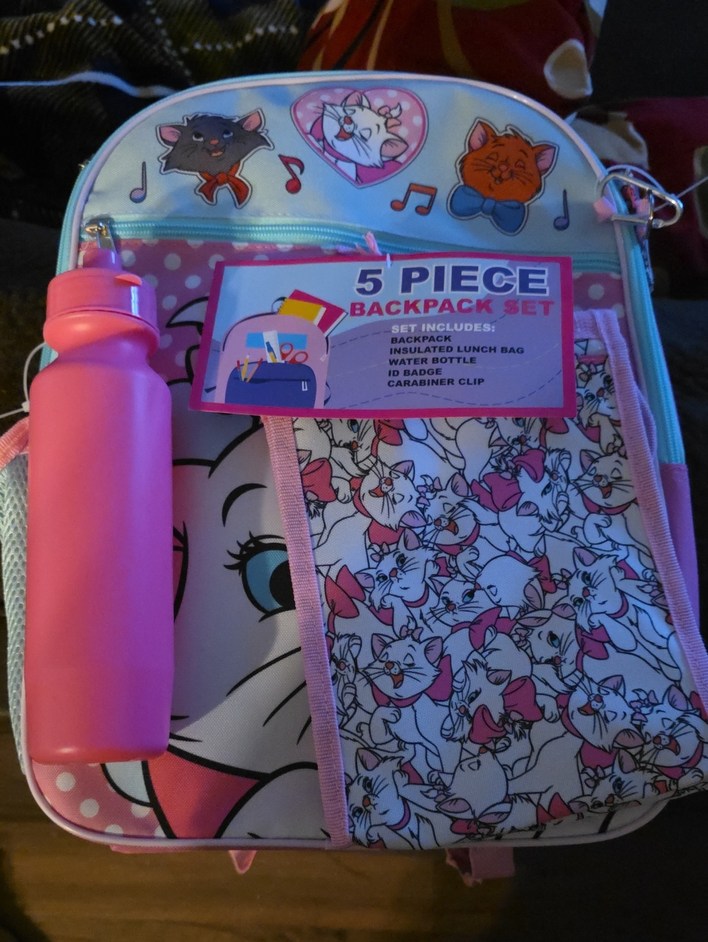 Kids 5-Piece Pink Cat Backpack Set - Includes Water Bottle & Lunch Bag